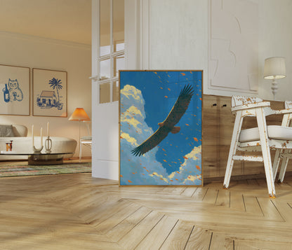 Adelaar zwevend door wolken poster