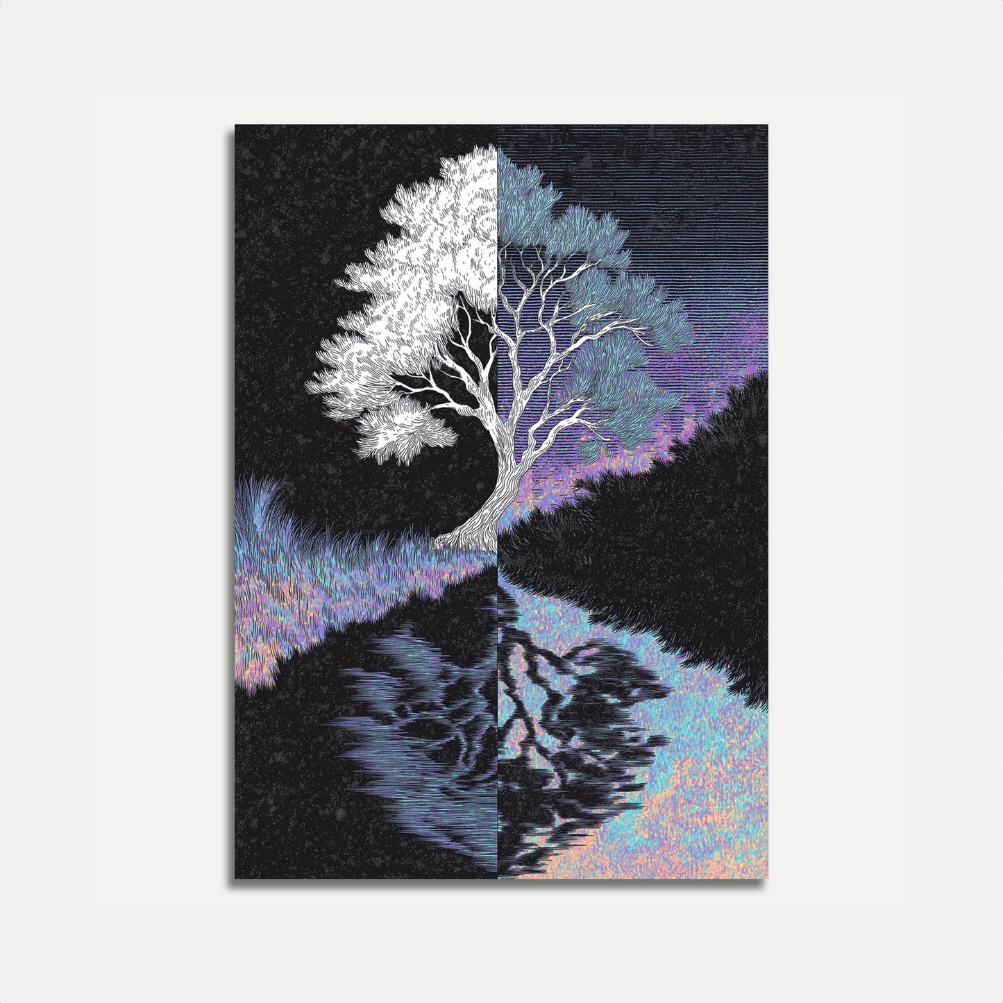 Póster del Árbol Etéreo junto al Arroyo Iluminado por la Luna
