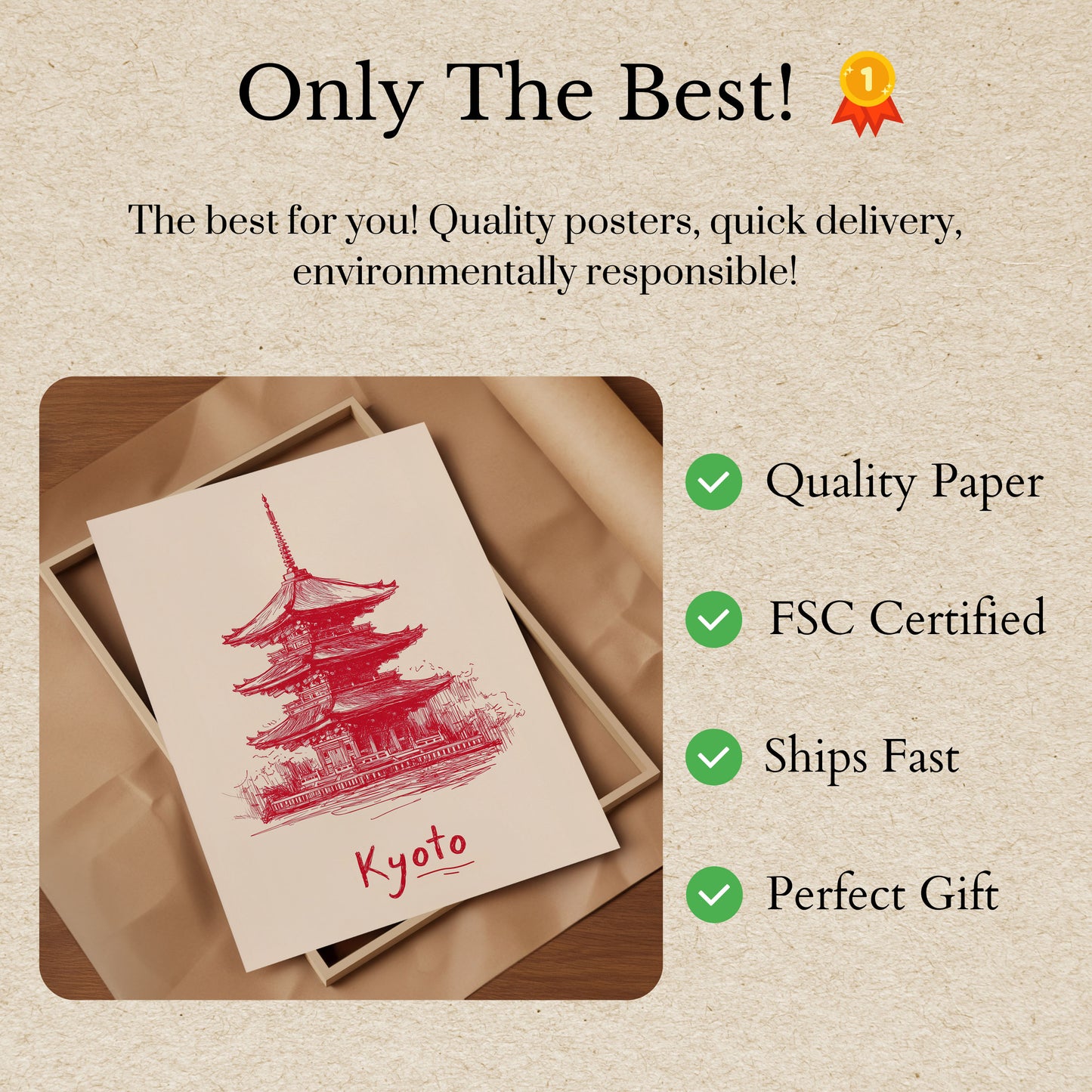 Schets van een Rode Kyoto Tempel Poster