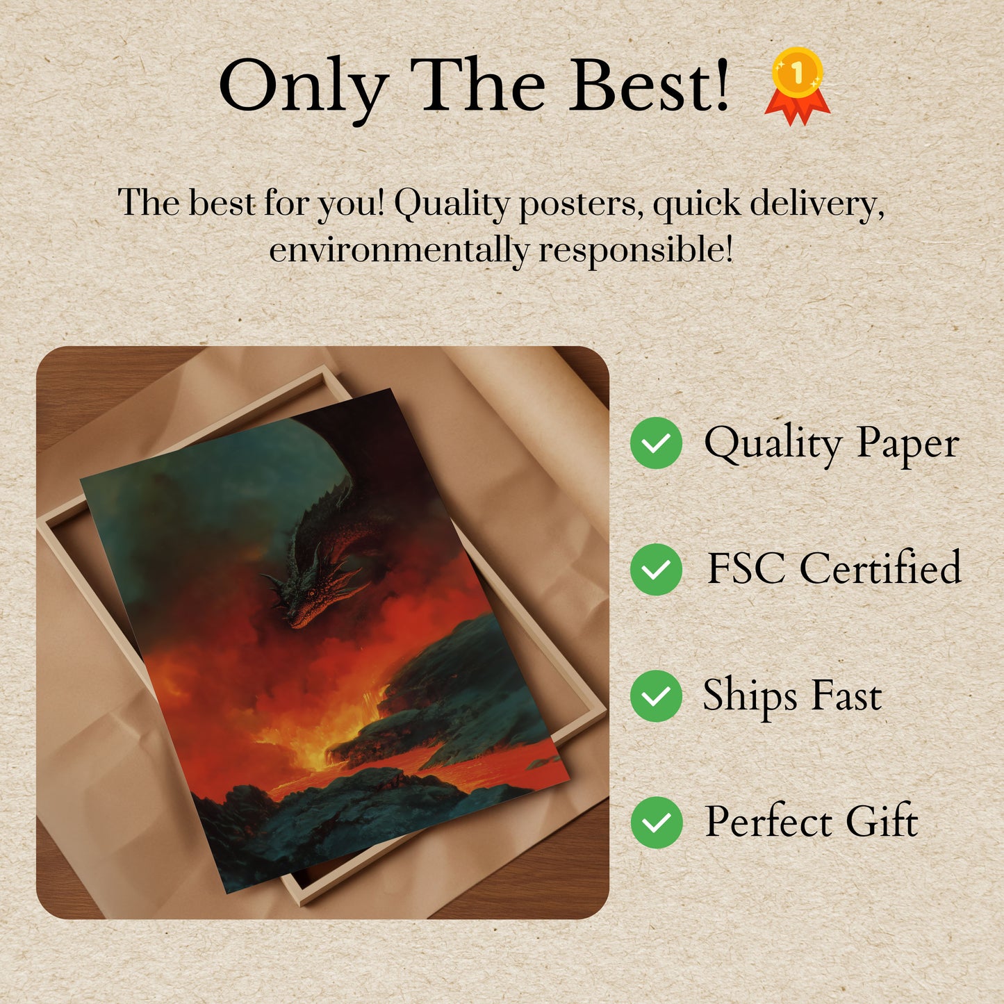 Dragon Over Lava Landscape Poster Draken Boven Lavalandschap Poster