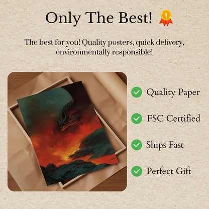 Dragon Over Lava Landscape Poster Draken Boven Lavalandschap Poster