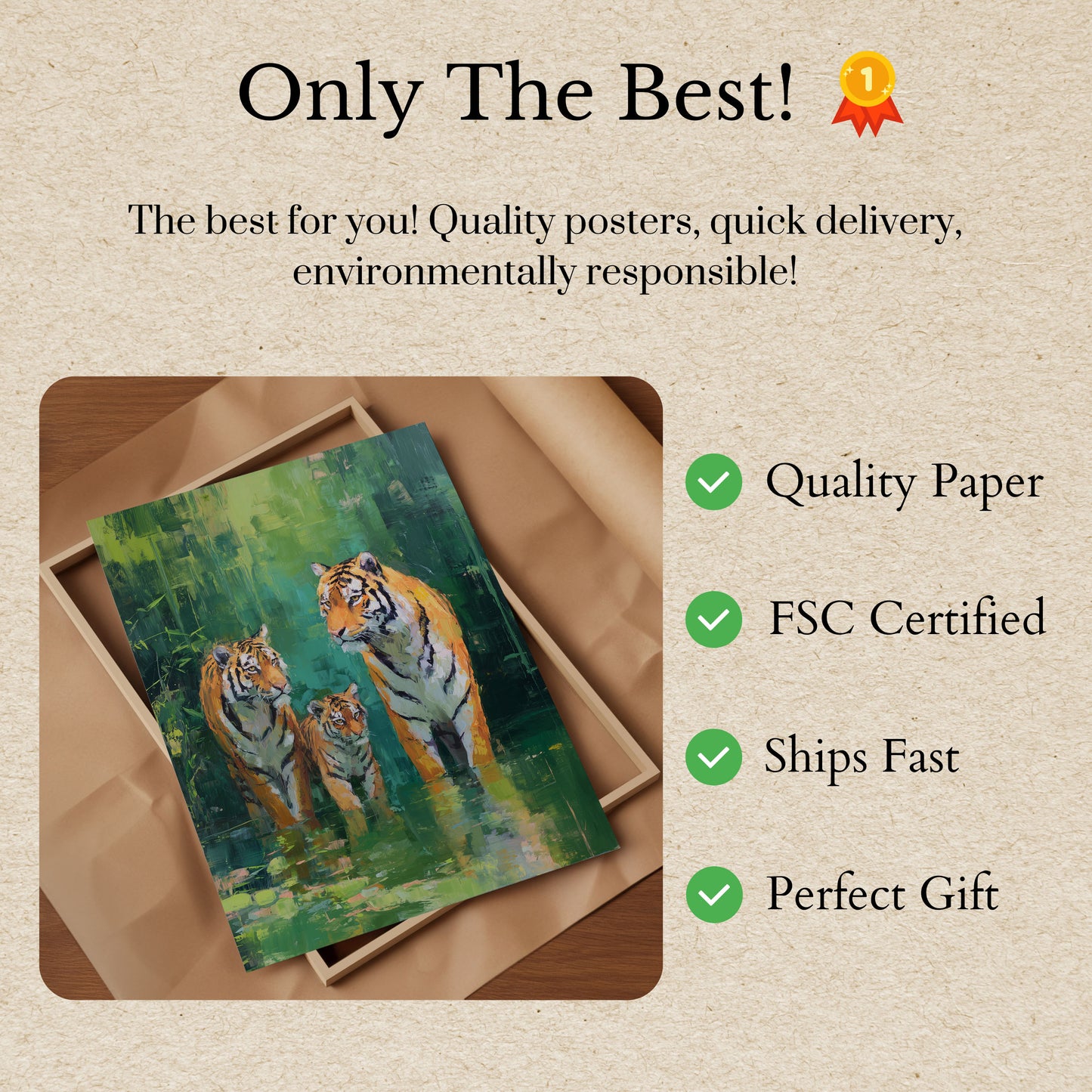 Rodina tygrů v zelených vodách Plakát