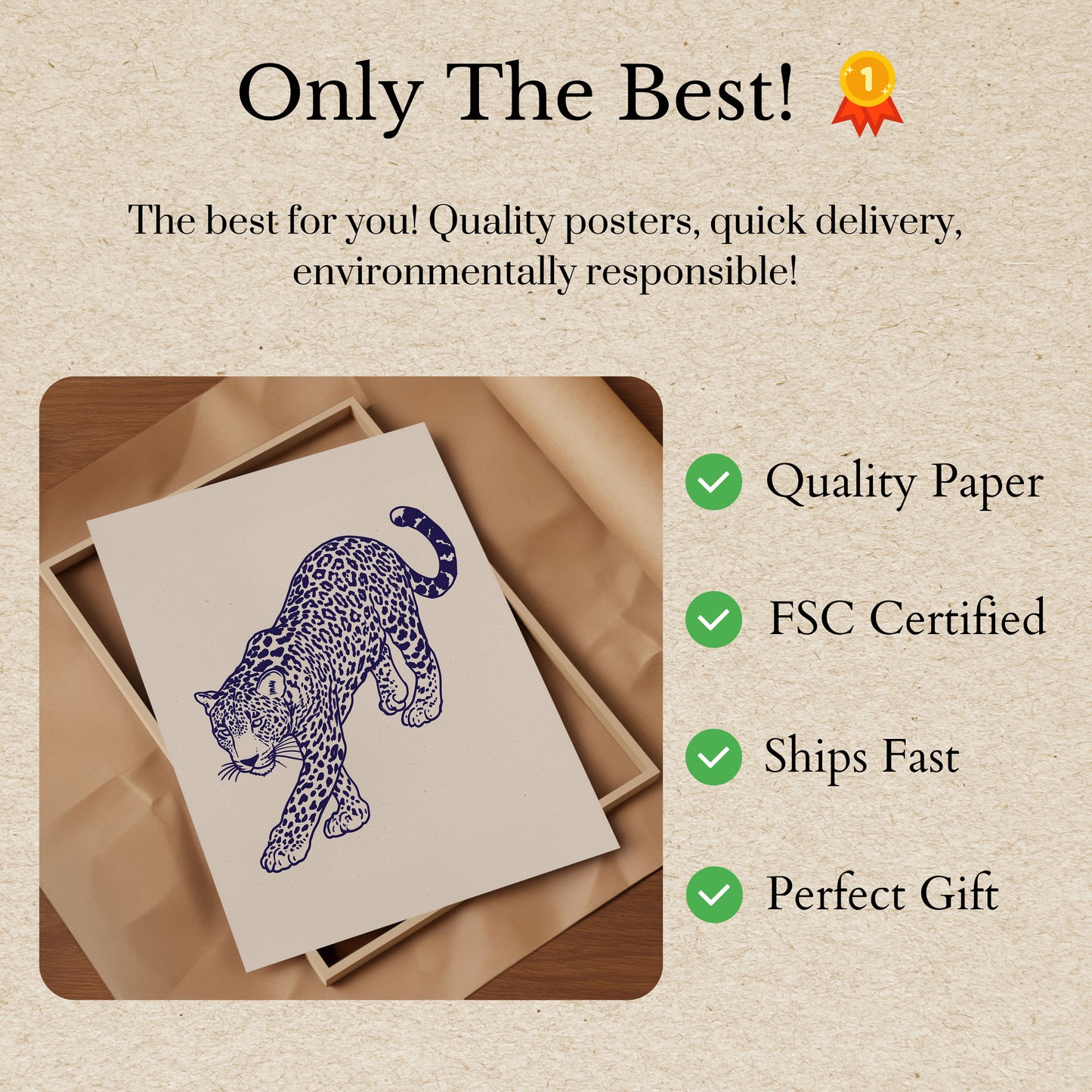 Leopard Prowess Navy Blue Poster