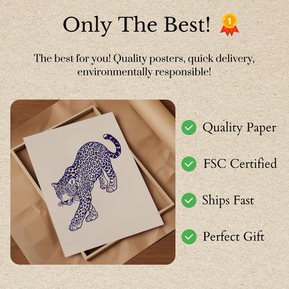 Leopard Prowess Navy Blue Poster