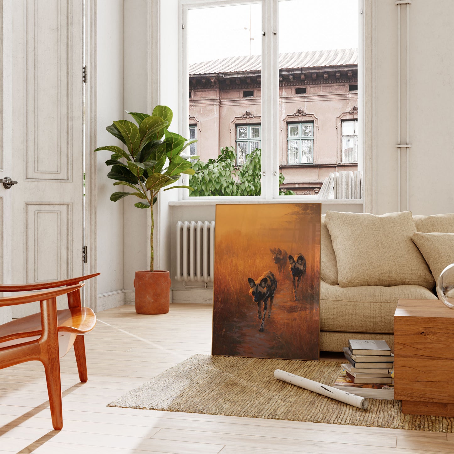 Afrikanske Vilde Hunde ved Solnedgang Plakat