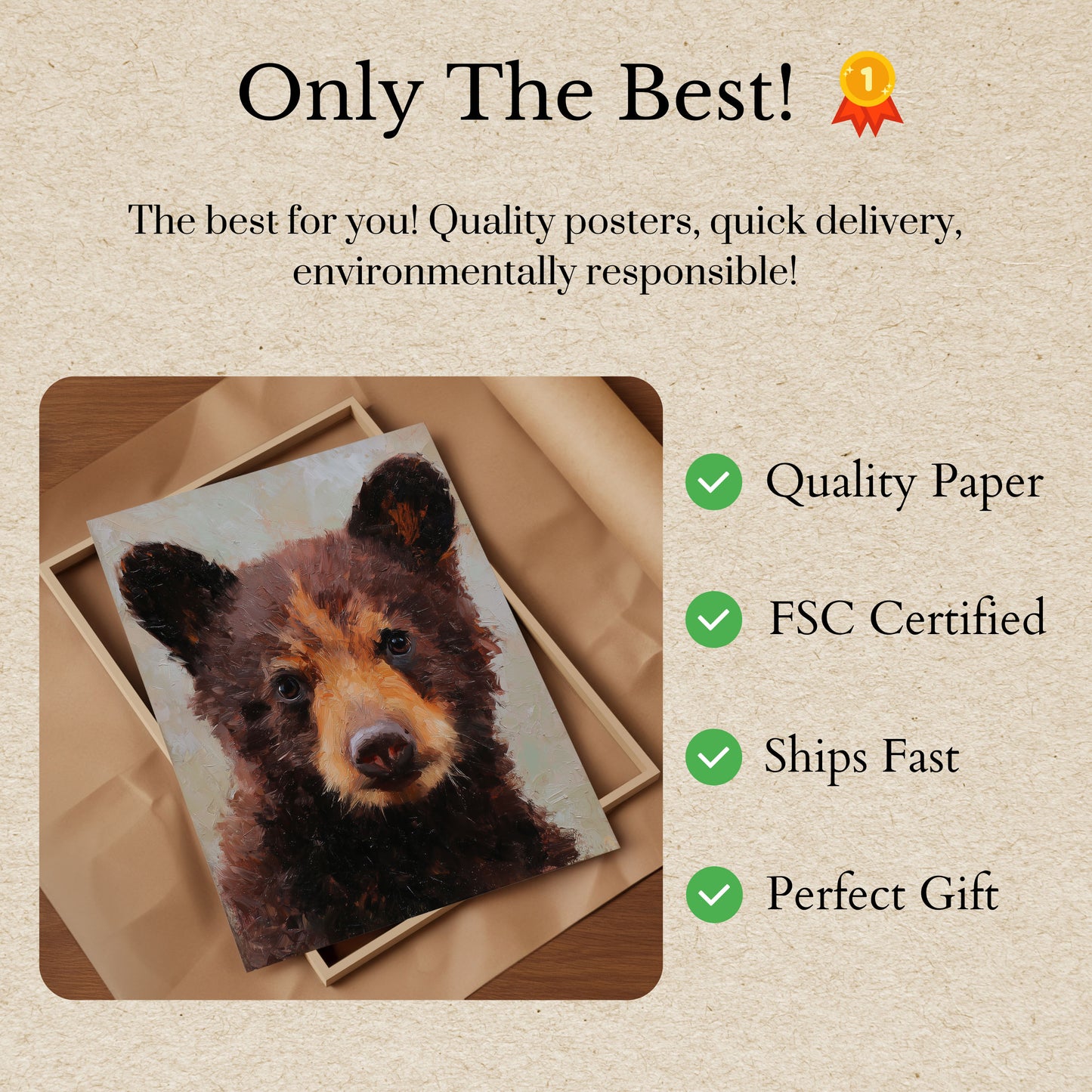 Poster di Dipinto a Olio Ritratto di Orso Nero