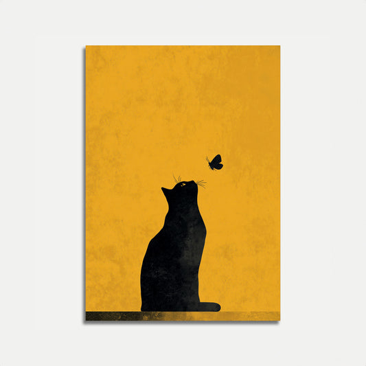 Black Cat Watches Butterfly Poster