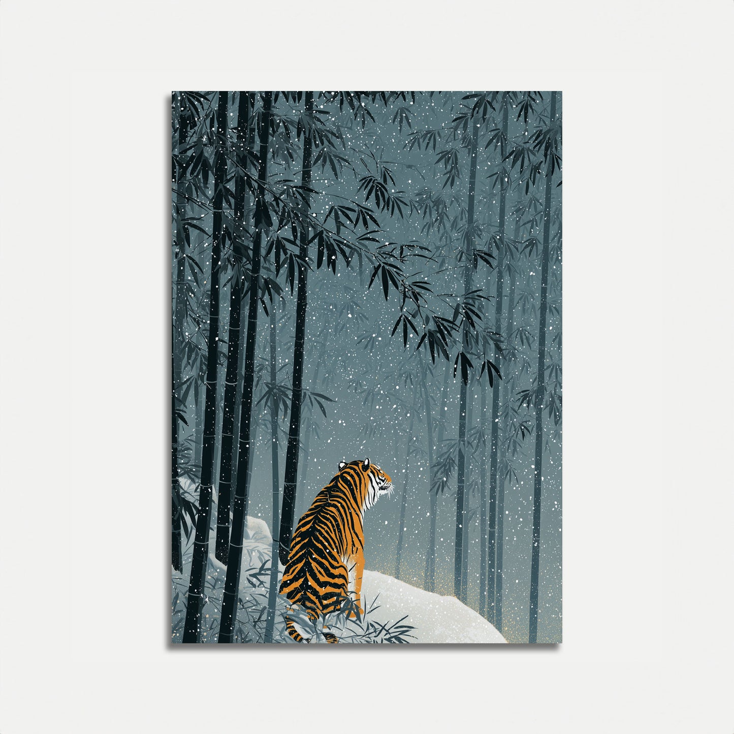 Tiger in Snowy Bamboo Forest Poster