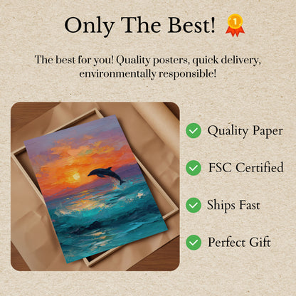 Delfin som hopper ved solnedgang plakat