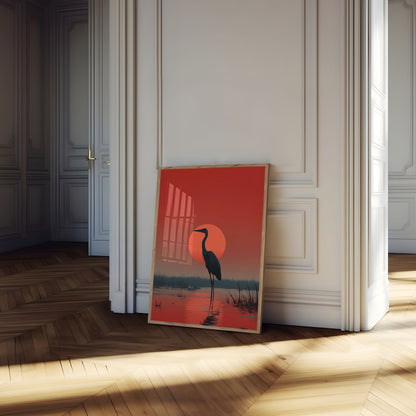 Heron at Sunset Poster