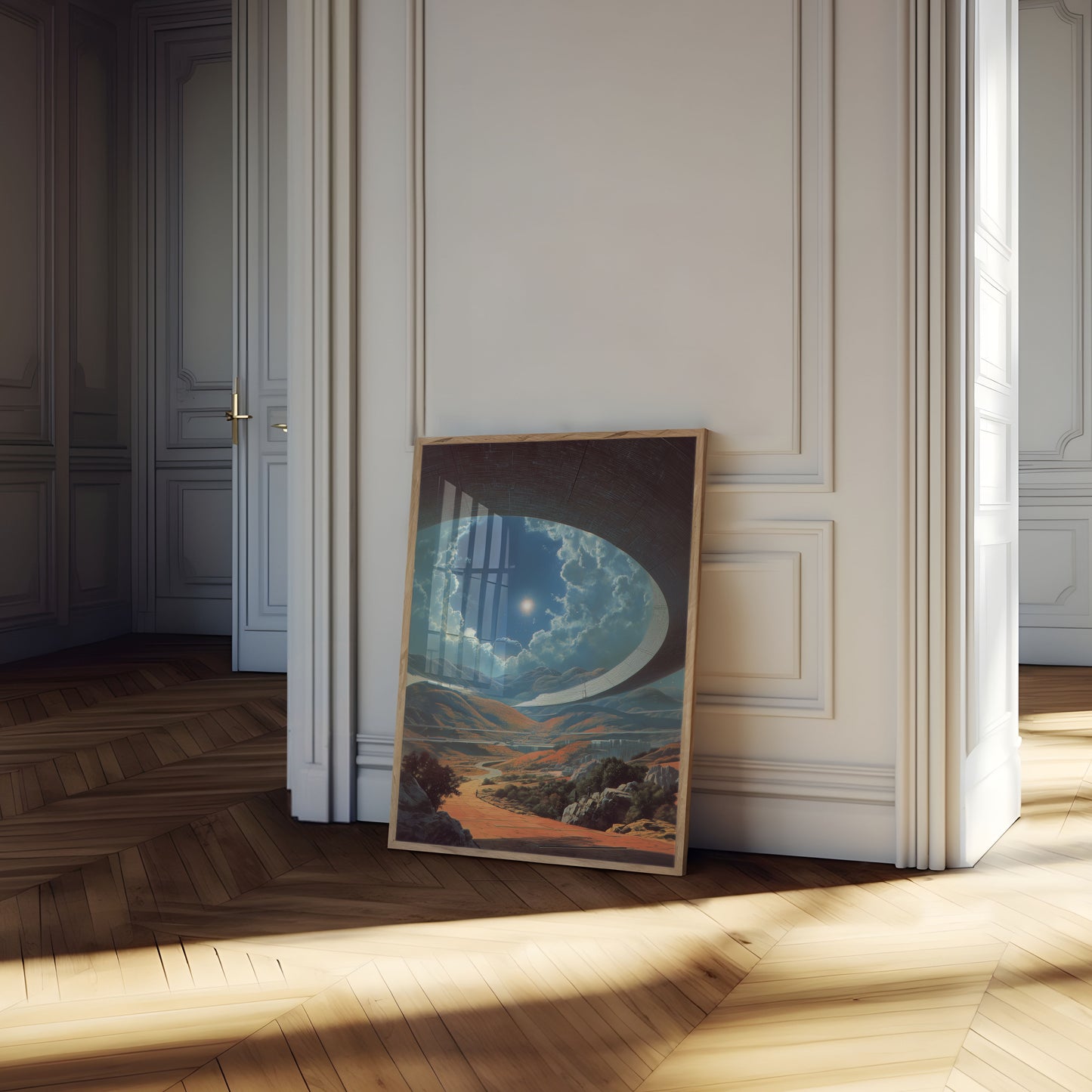 Paisagem Futurista Através de Pôster em Domo