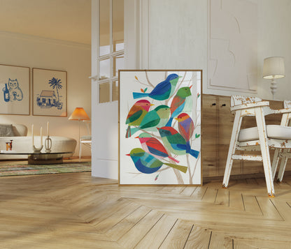 Colorful Birds on Branches Poster