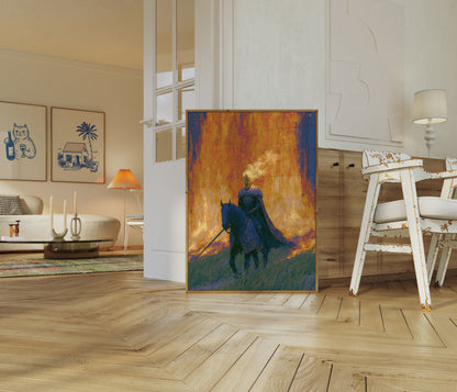 Poster: Cavaliere cavalca tra le fiamme
