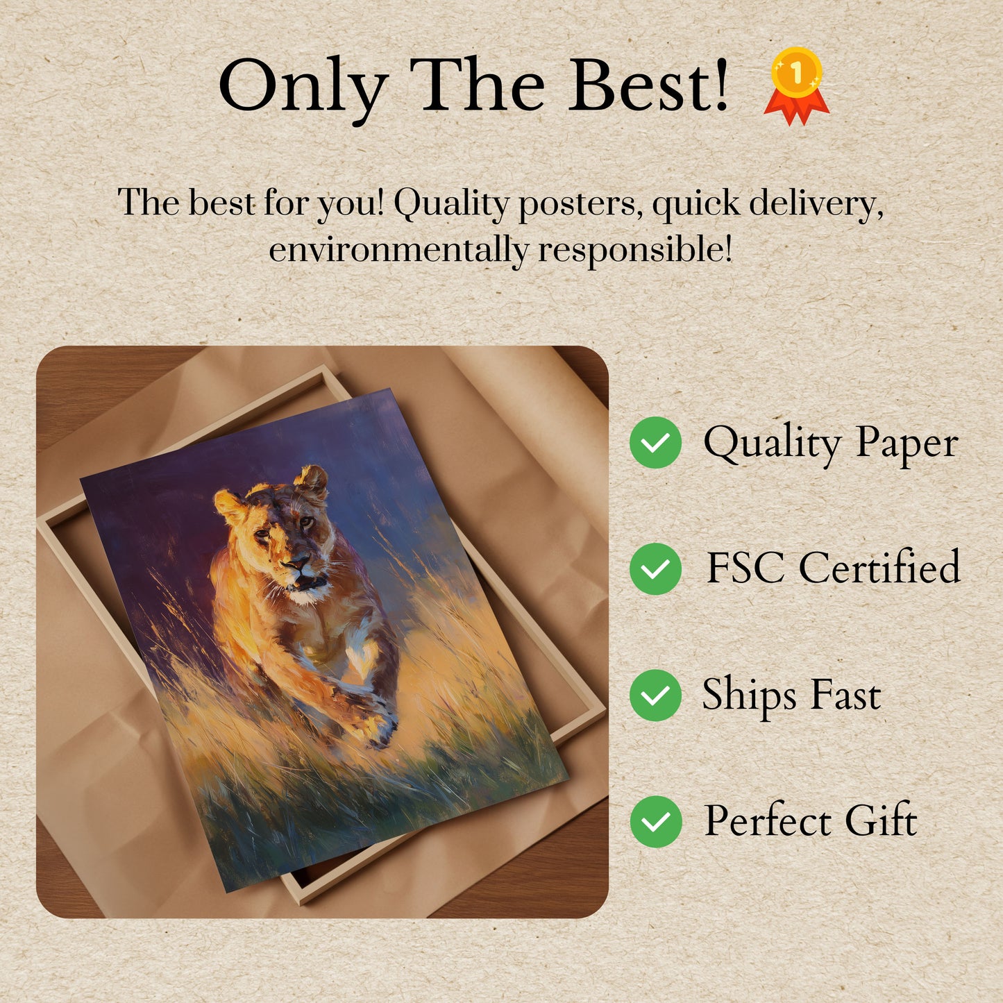 Affiche Lionne dans la Prairie Dorée