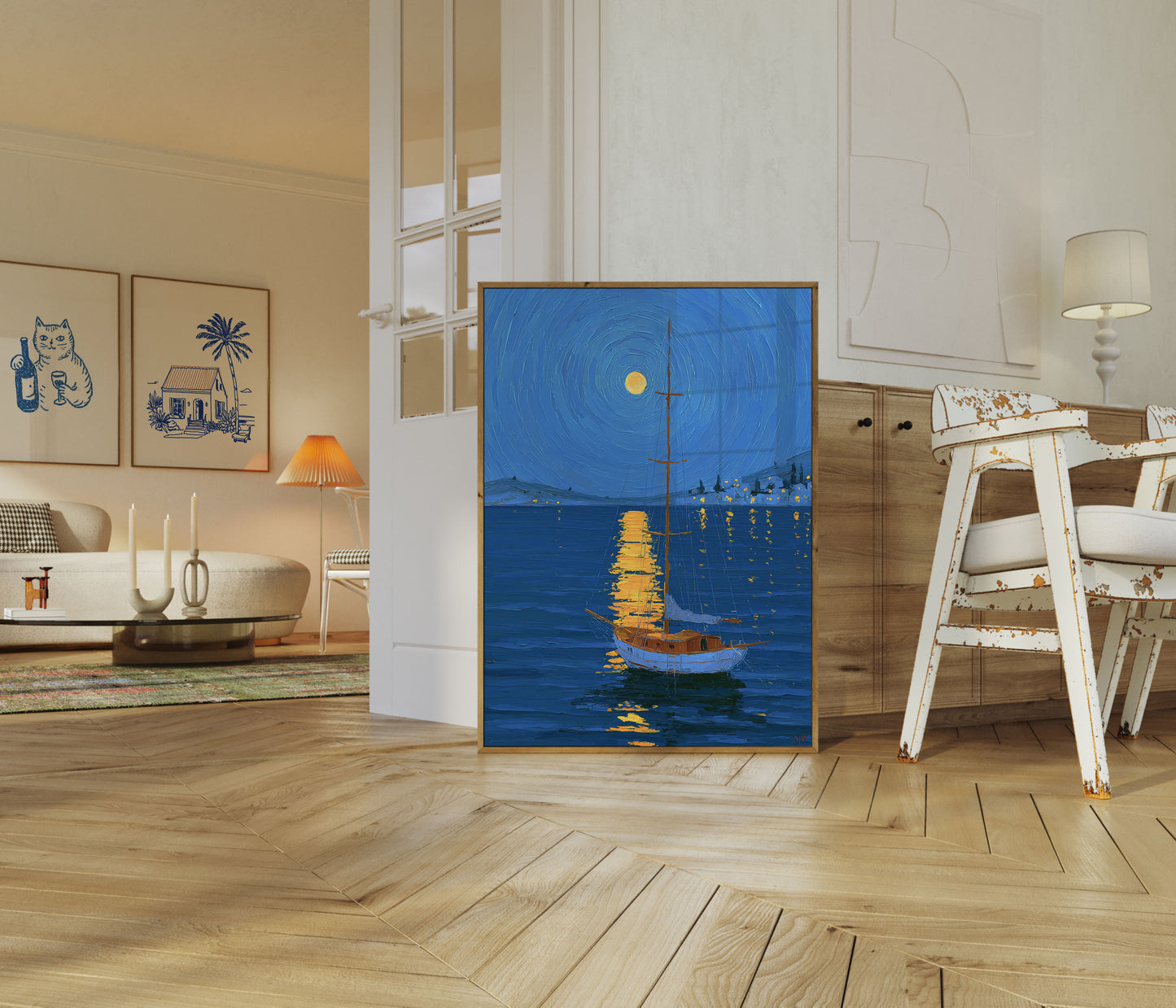 Sailboat Under Moonlight Poster