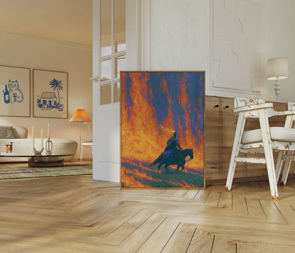 Guerrero a Cavallo tra Fiamme Poster