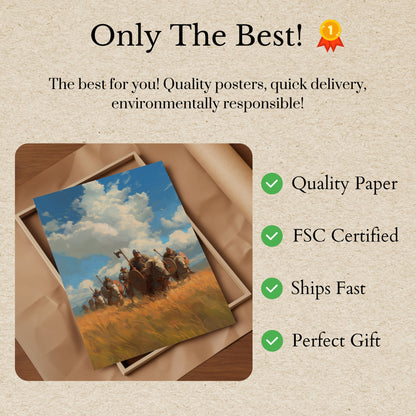 Póster de guerreros vikingos a caballo