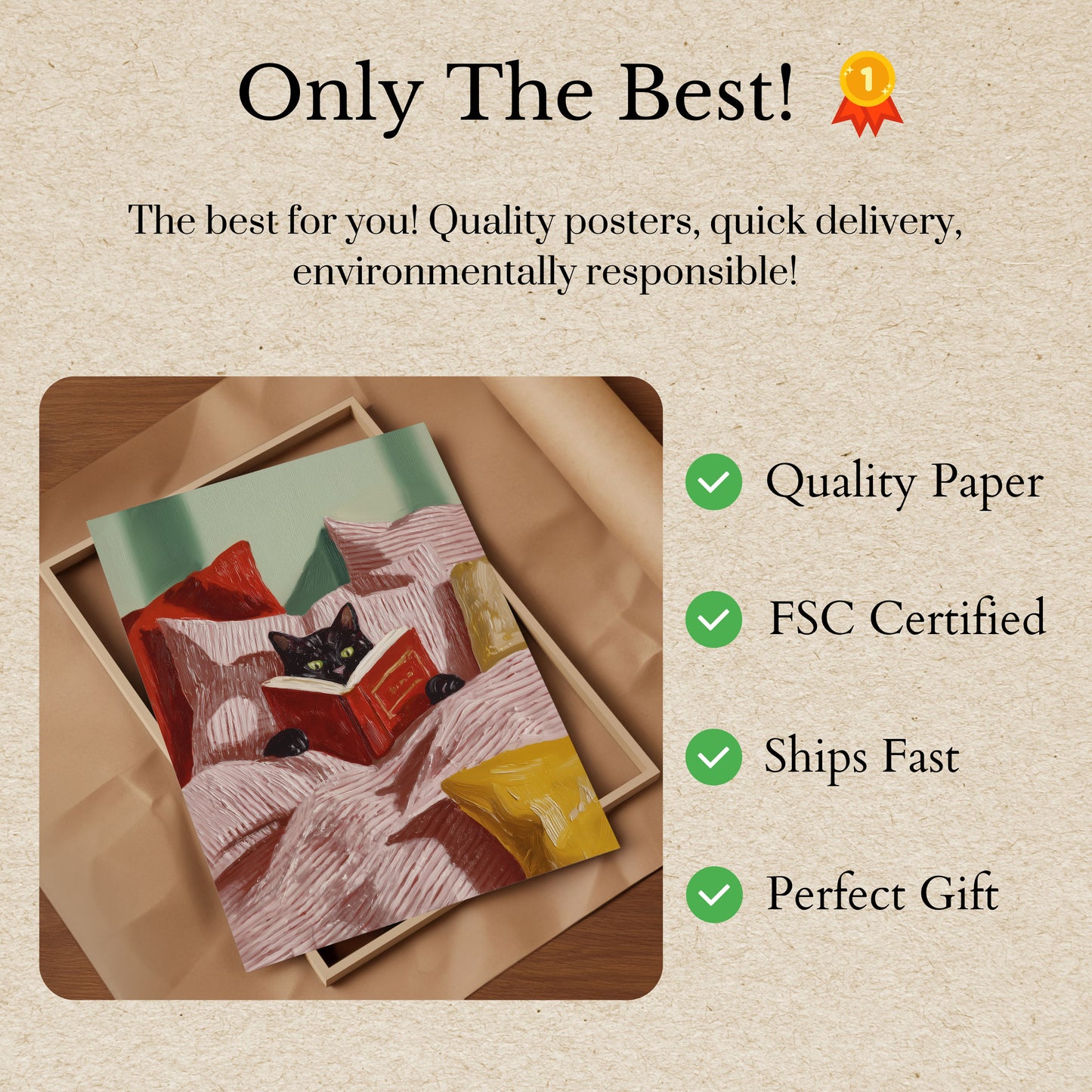 Reading Cat in Cozy Bed Poster