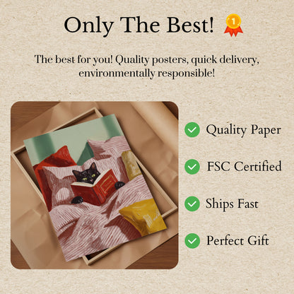 Reading Cat in Cozy Bed Poster