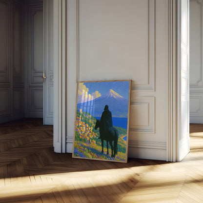 Póster de Jinete con vistas al Monte Fuji