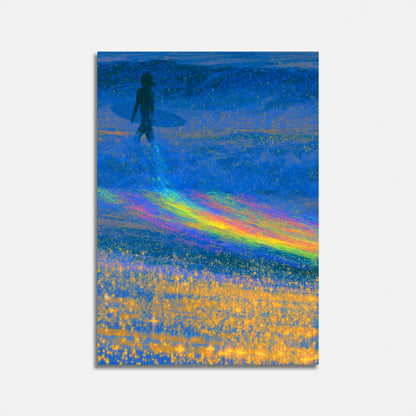 Plakat: Surfer na tęczowej fali