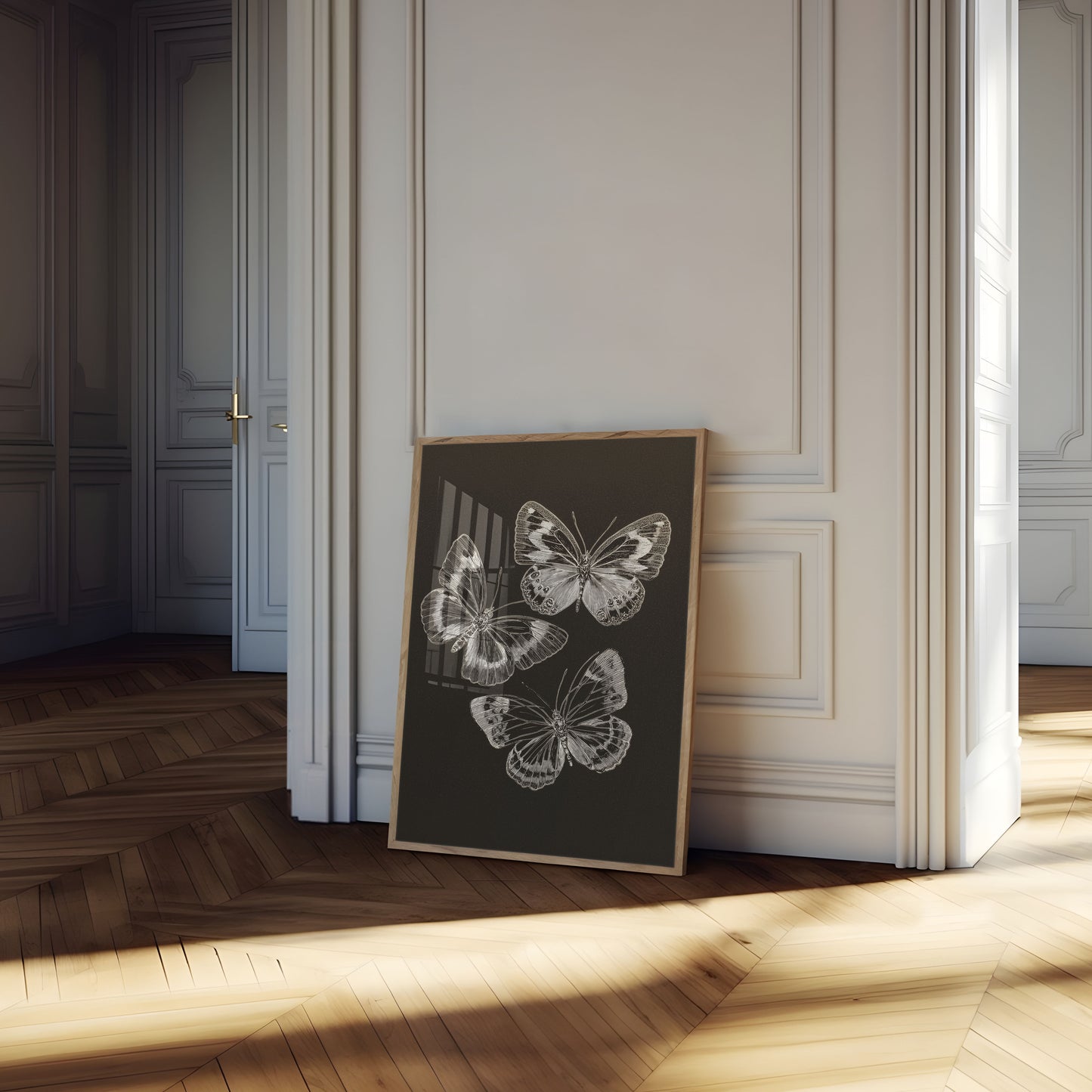 Butterfly Sketch Black White Poster
