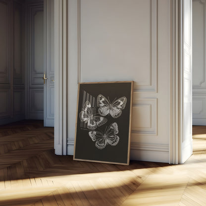 Butterfly Sketch Black White Poster