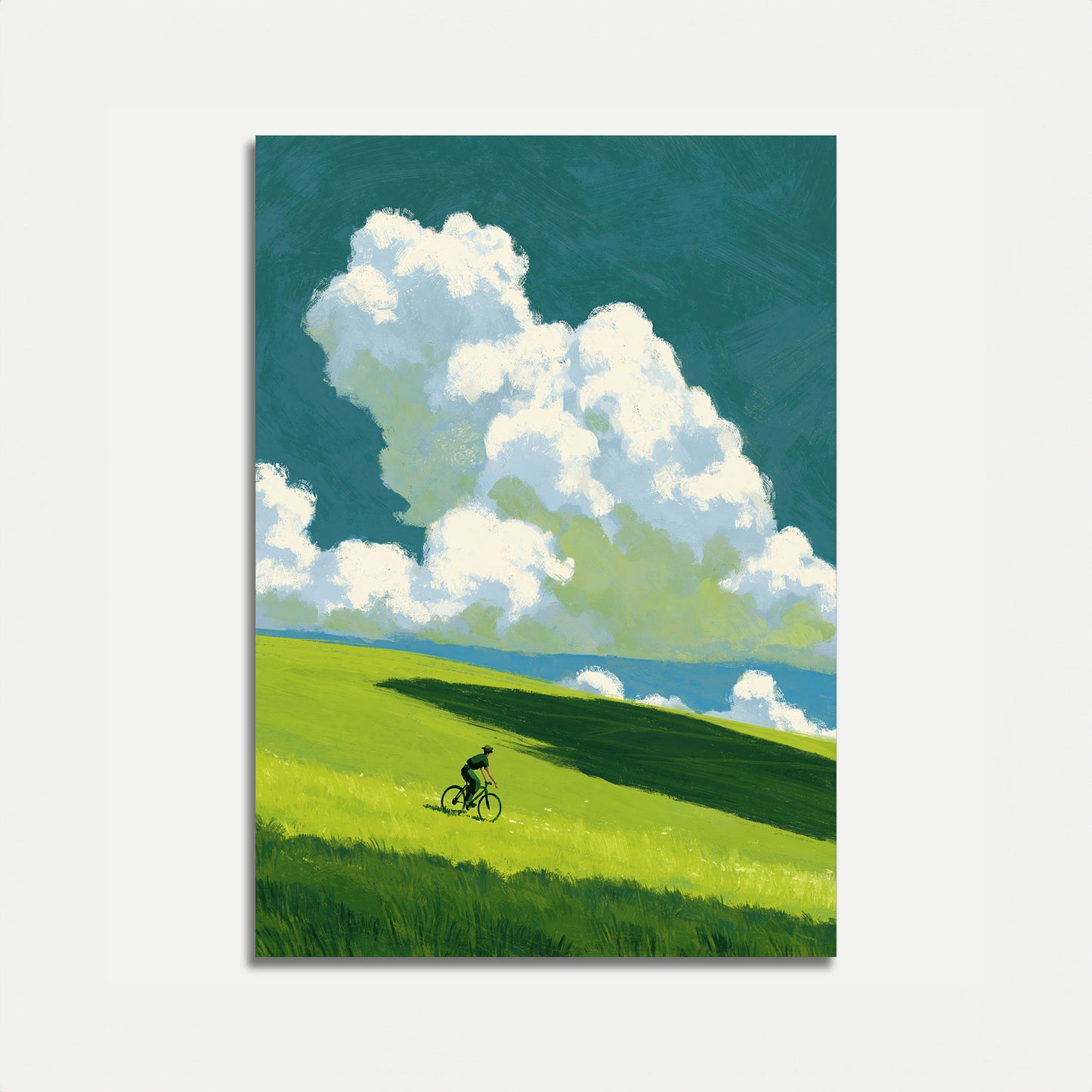 Cyclist on Rolling Hills Poster