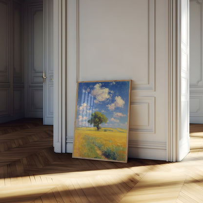 Solitary Tree in Golden Fields Poster