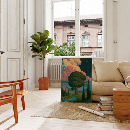 Poster: Oude Boom onder Kosmische Hemel