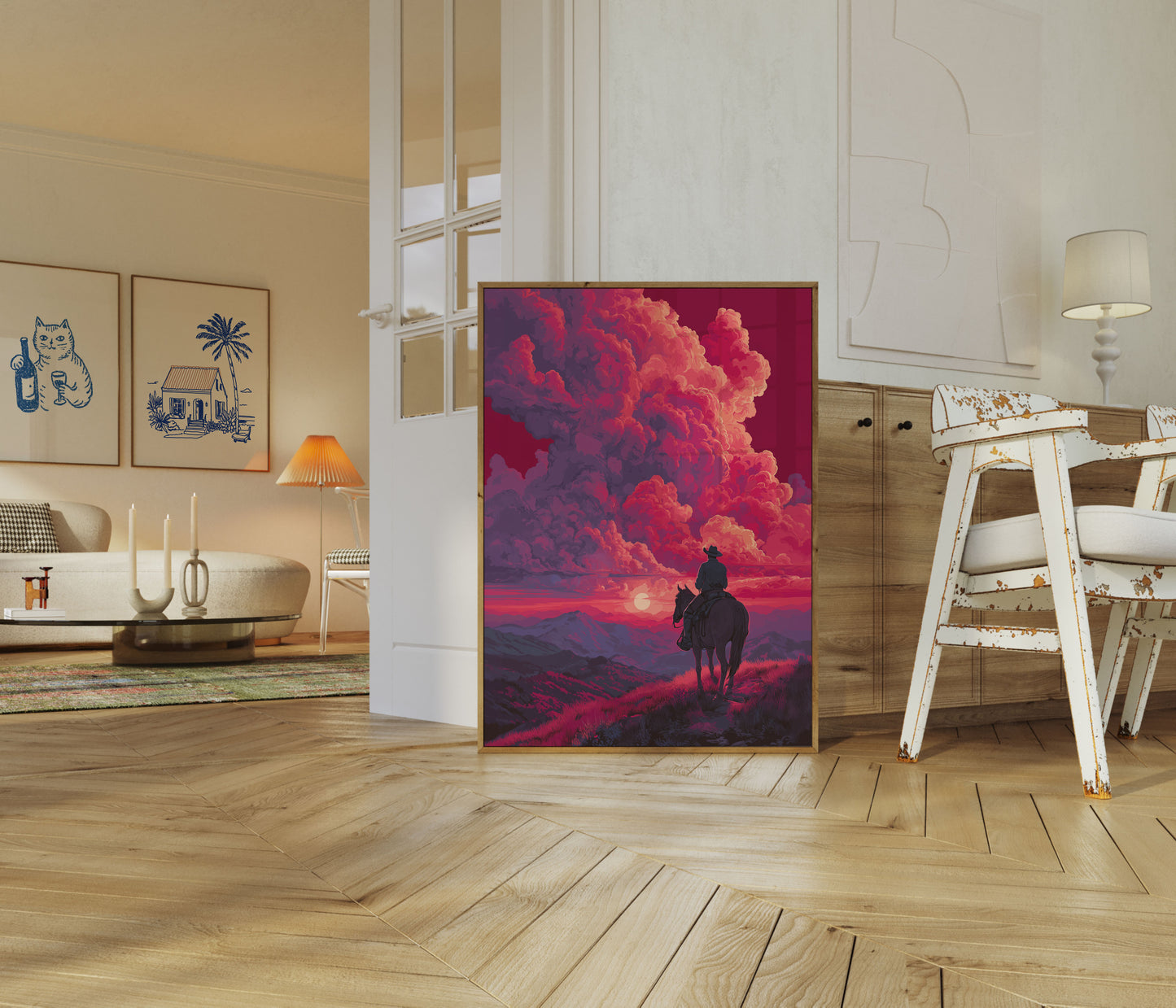 Solnedgang Cowboy Landskapsposter
