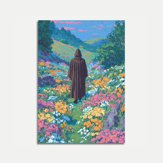 Affiche du Voyageur Solitaire dans la Prairie de Fleurs Sauvages