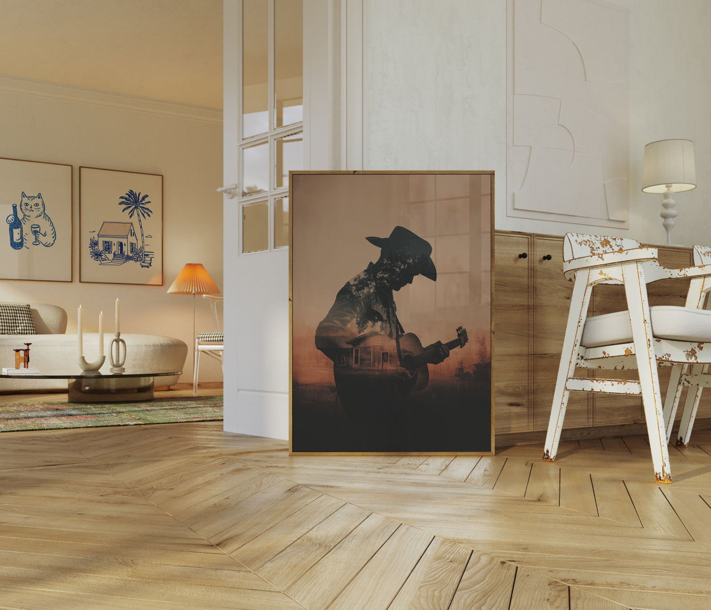 Cowboy Gitarr Solnedgång Poster