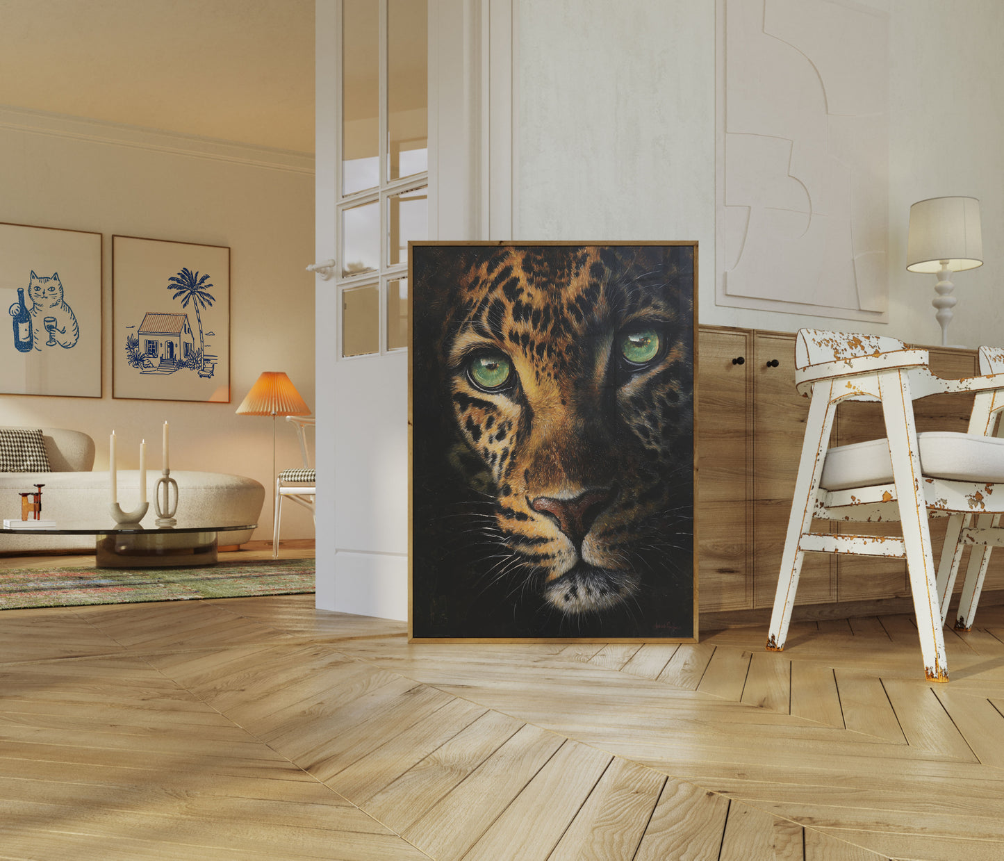 Póster de Leopardo con Ojos Verdes Penetrantes