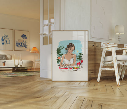 Kvinde skriver med vin plakat