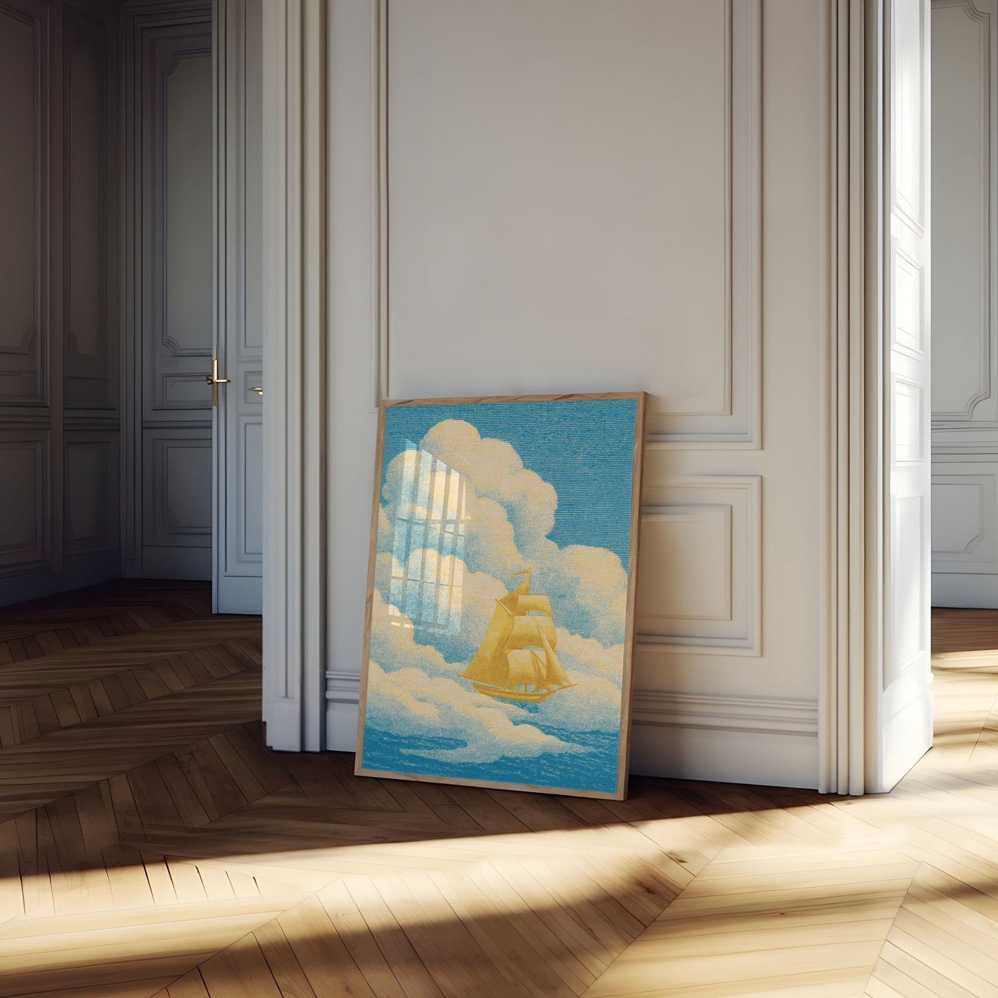 Affiche Aventure Océan Voilier Doré
