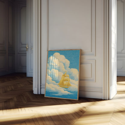 Affiche Aventure Océan Voilier Doré