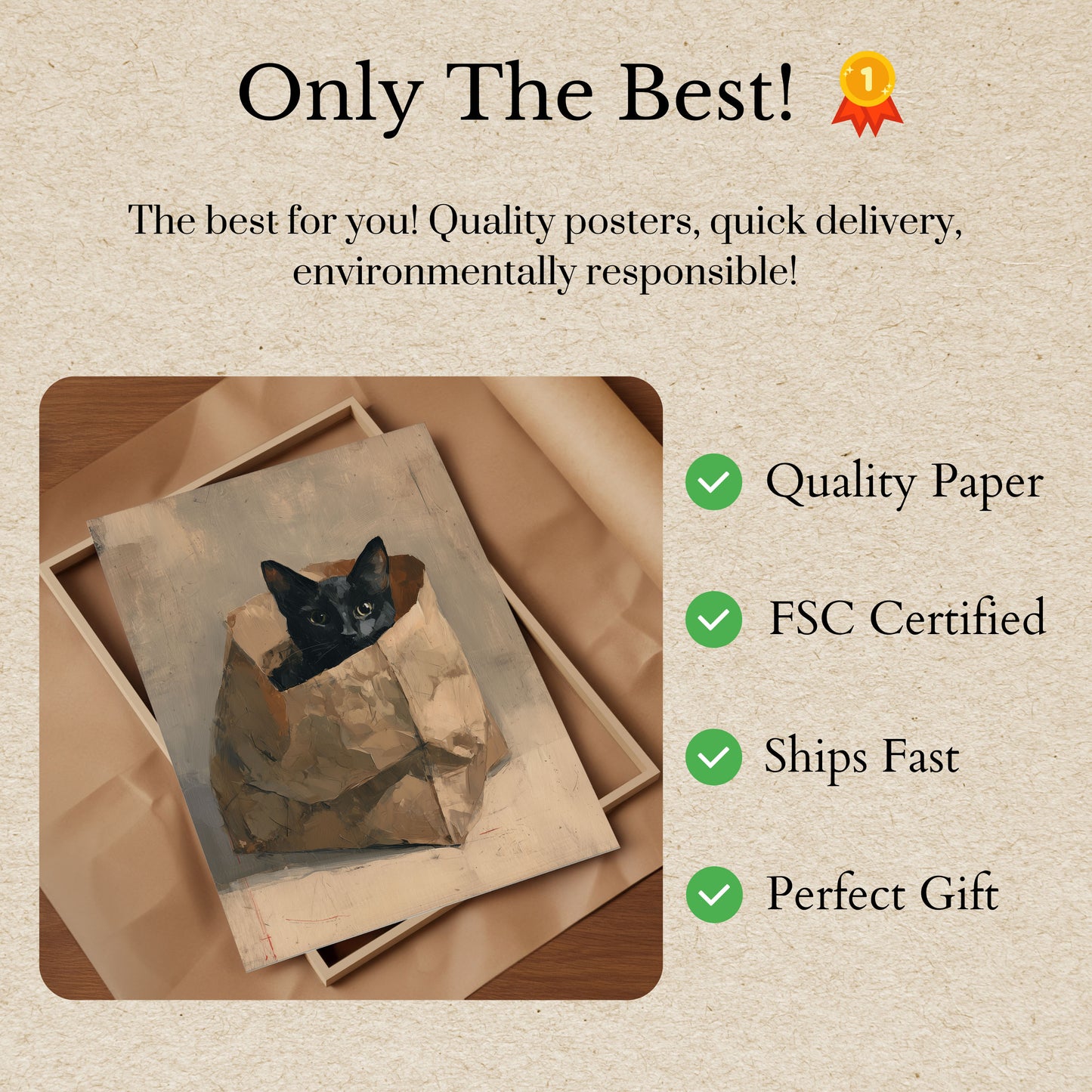 Schwarze Katze in Papiertüte Poster