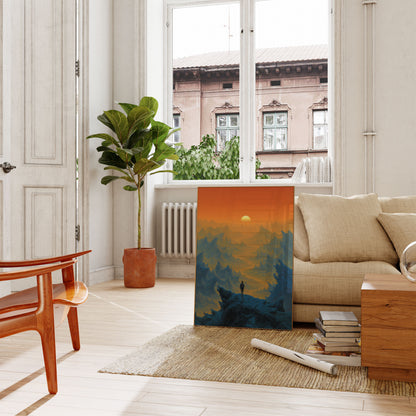 Pôster do Alpinista Solitário ao Nascer do Sol na Montanha