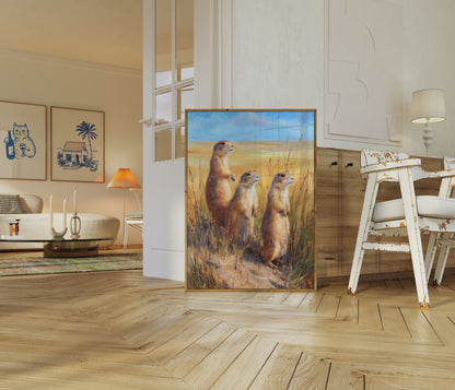 Meerkats in the Grassland Poster