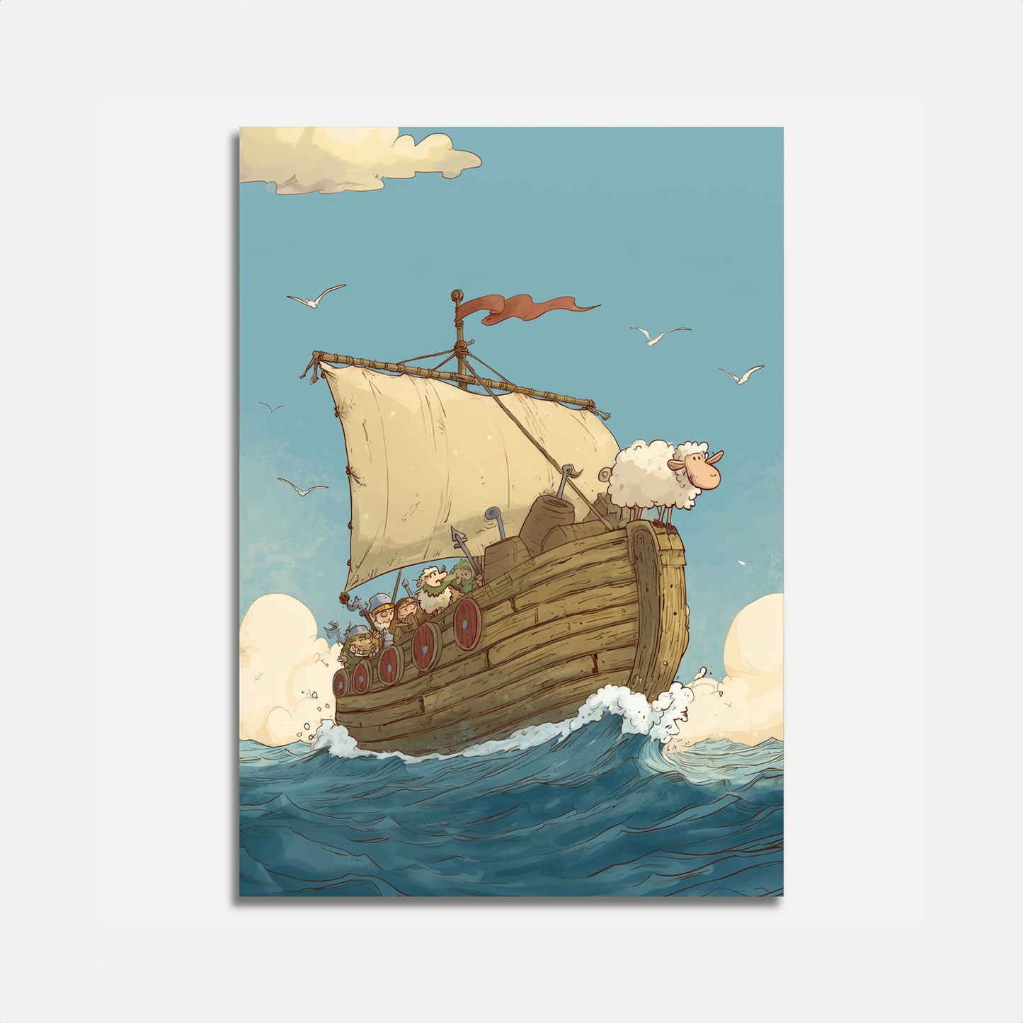 Póster de la aventura de navegación de la oveja vikinga