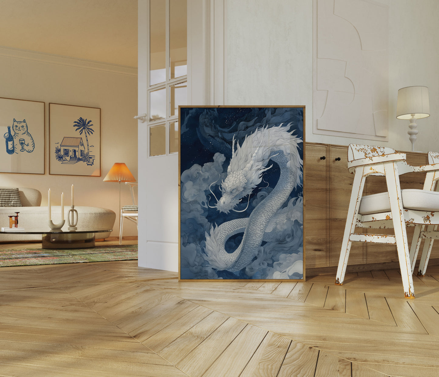 Celestial White Dragon Poster