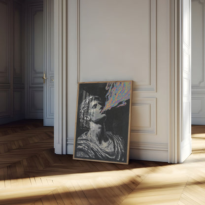 Klassische Statue mit digitaler Energie Poster