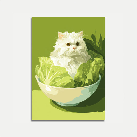 Fluffy Cat in Lettuce Bowl Poster