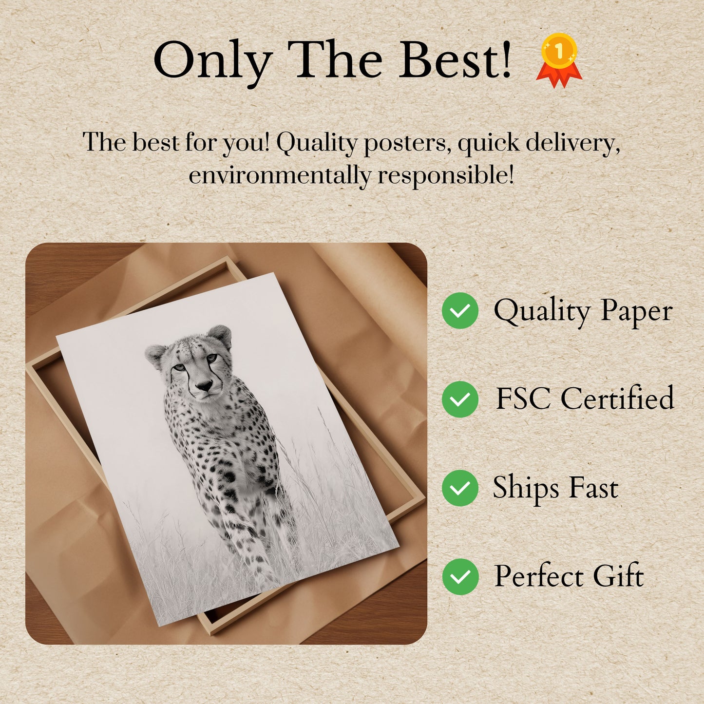 Póster de vida silvestre del guepardo feroz