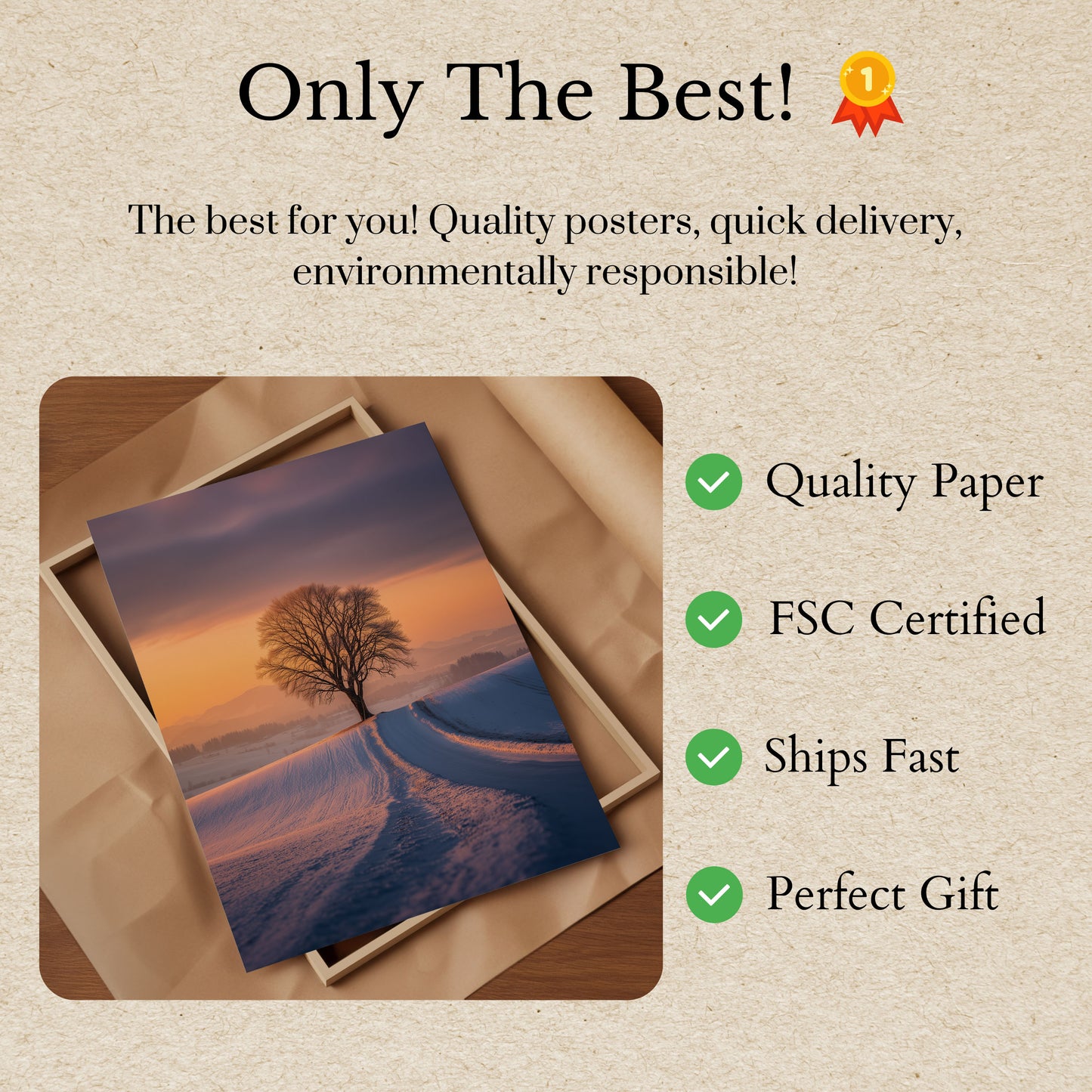 Solitary Winter Tree Sunset Poster