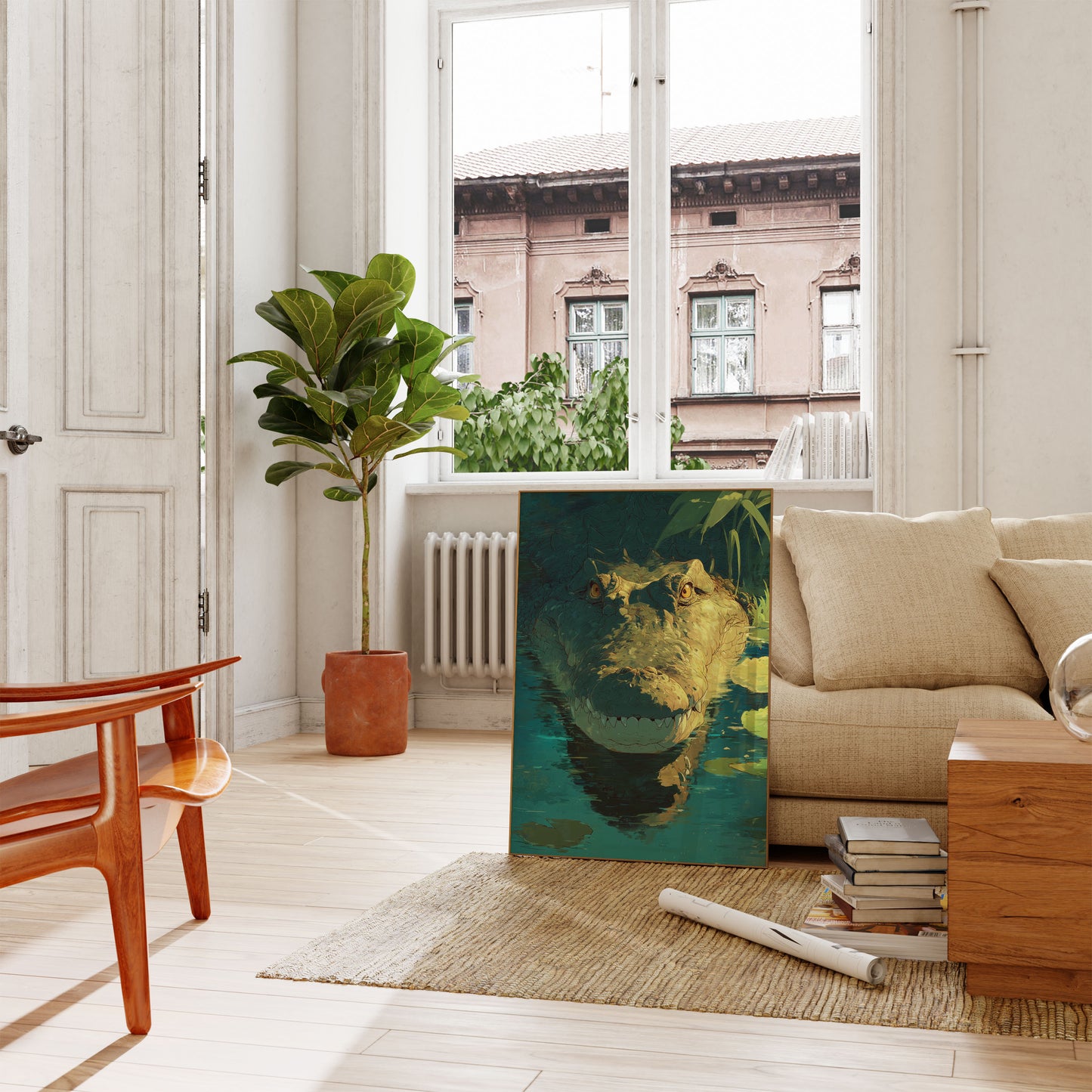 Póster acuático del cocodrilo feroz