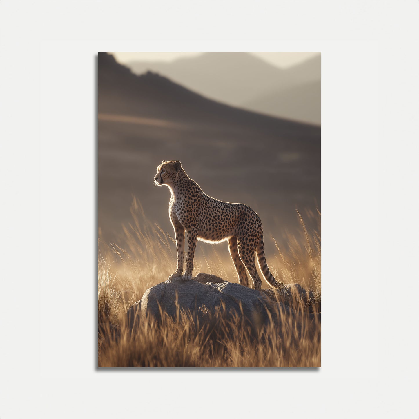 Póster del majestuoso guepardo en la sabana