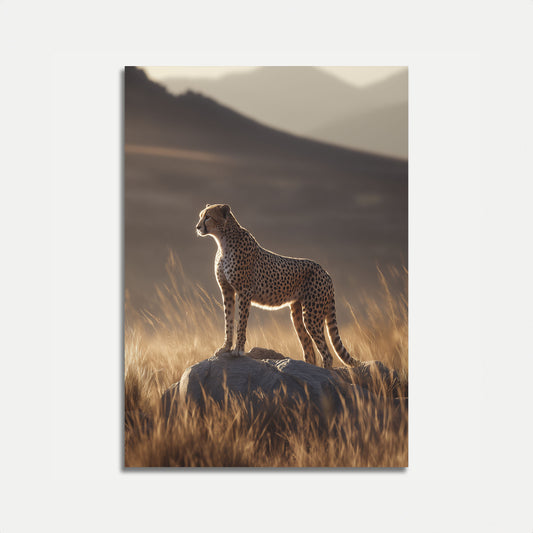 Póster del majestuoso guepardo en la sabana