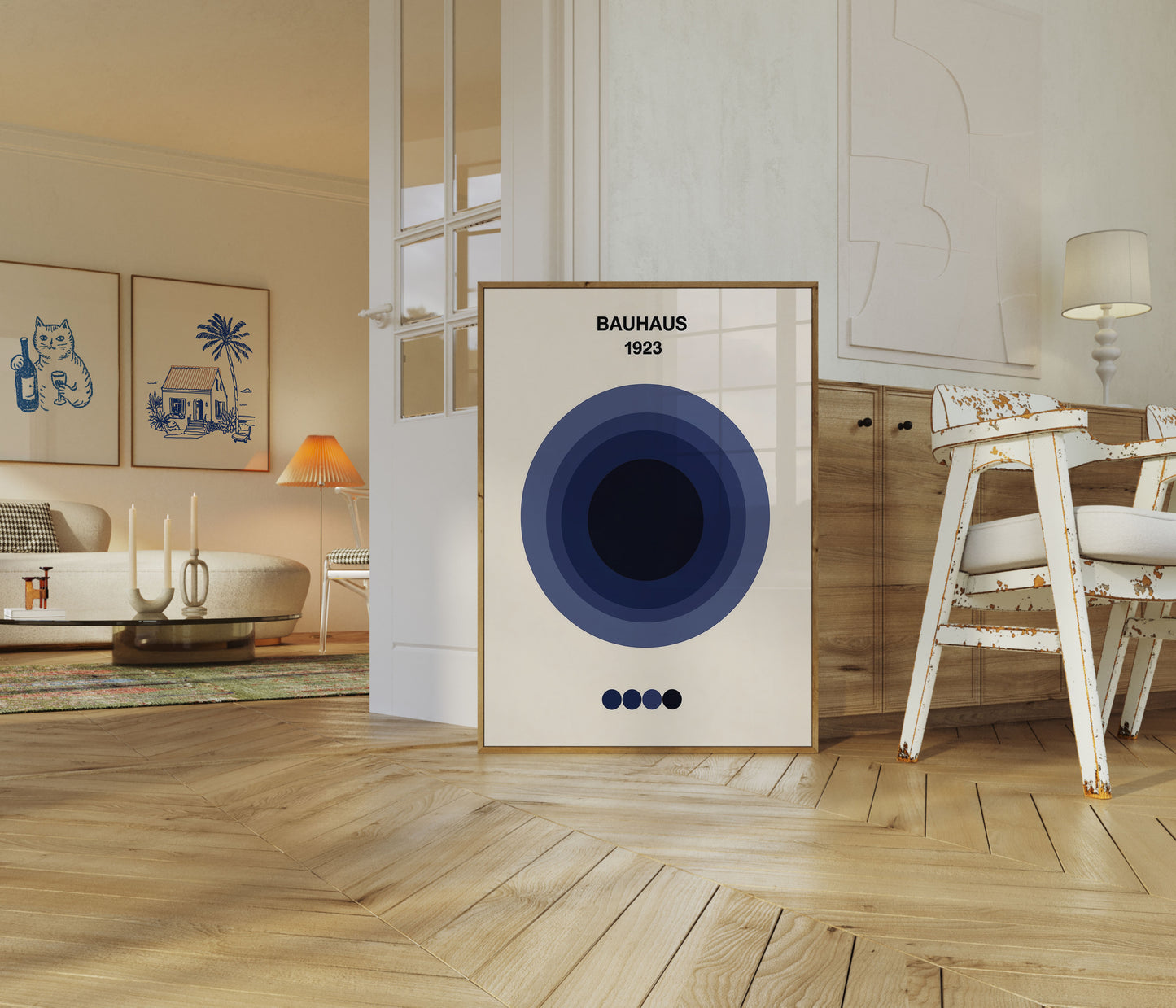 Bauhaus Blue Concentric Circles Poster